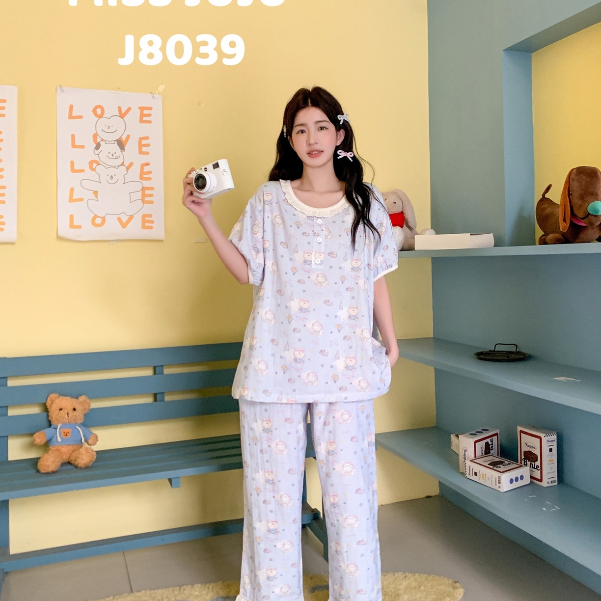 91家纺网 家纺一手货源 找家纺 妍景家居生活馆 2026新款甜蜜星愿套装 蓝色