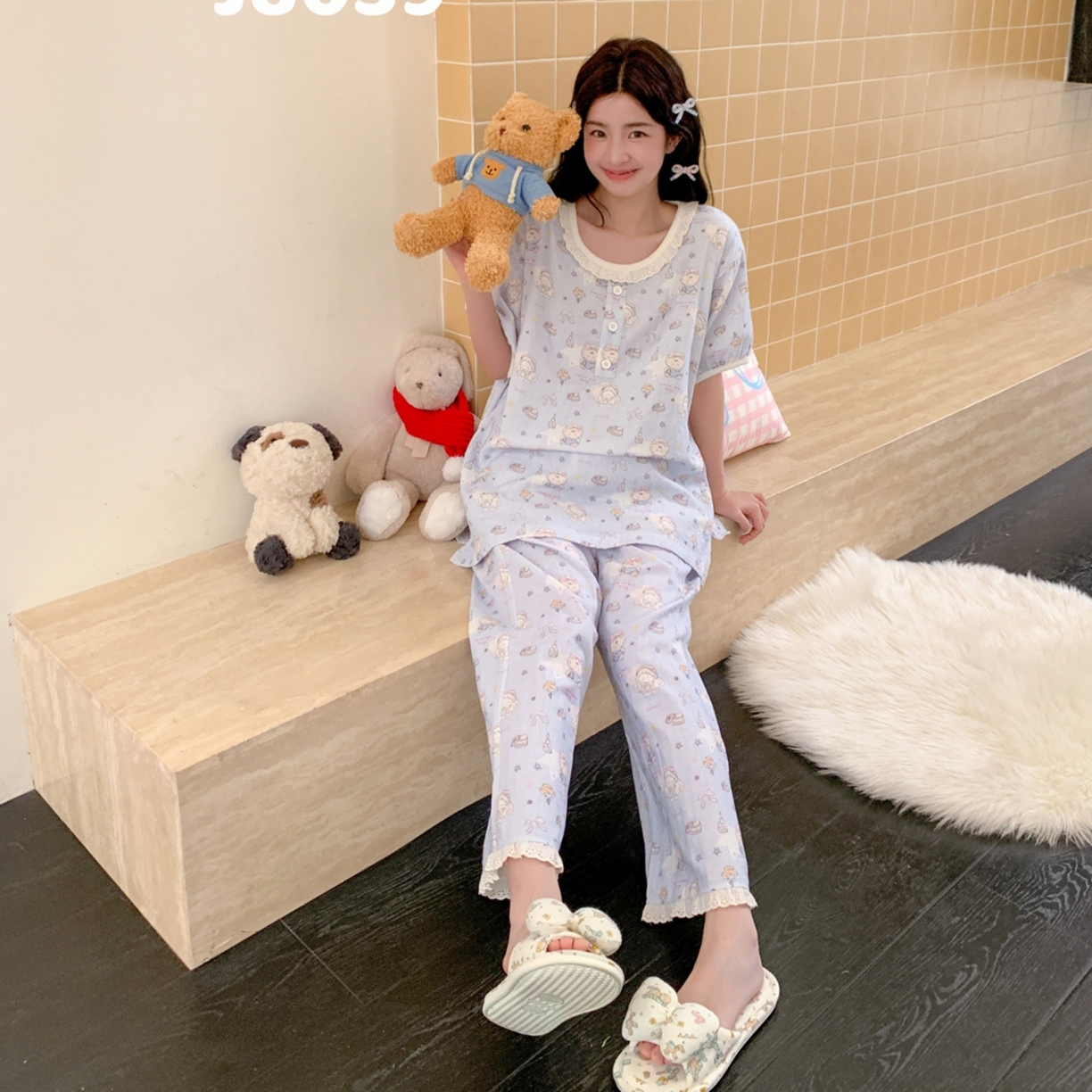 91家纺网 家纺一手货源 找家纺 妍景家居生活馆 2026新款甜蜜星愿套装 蓝色