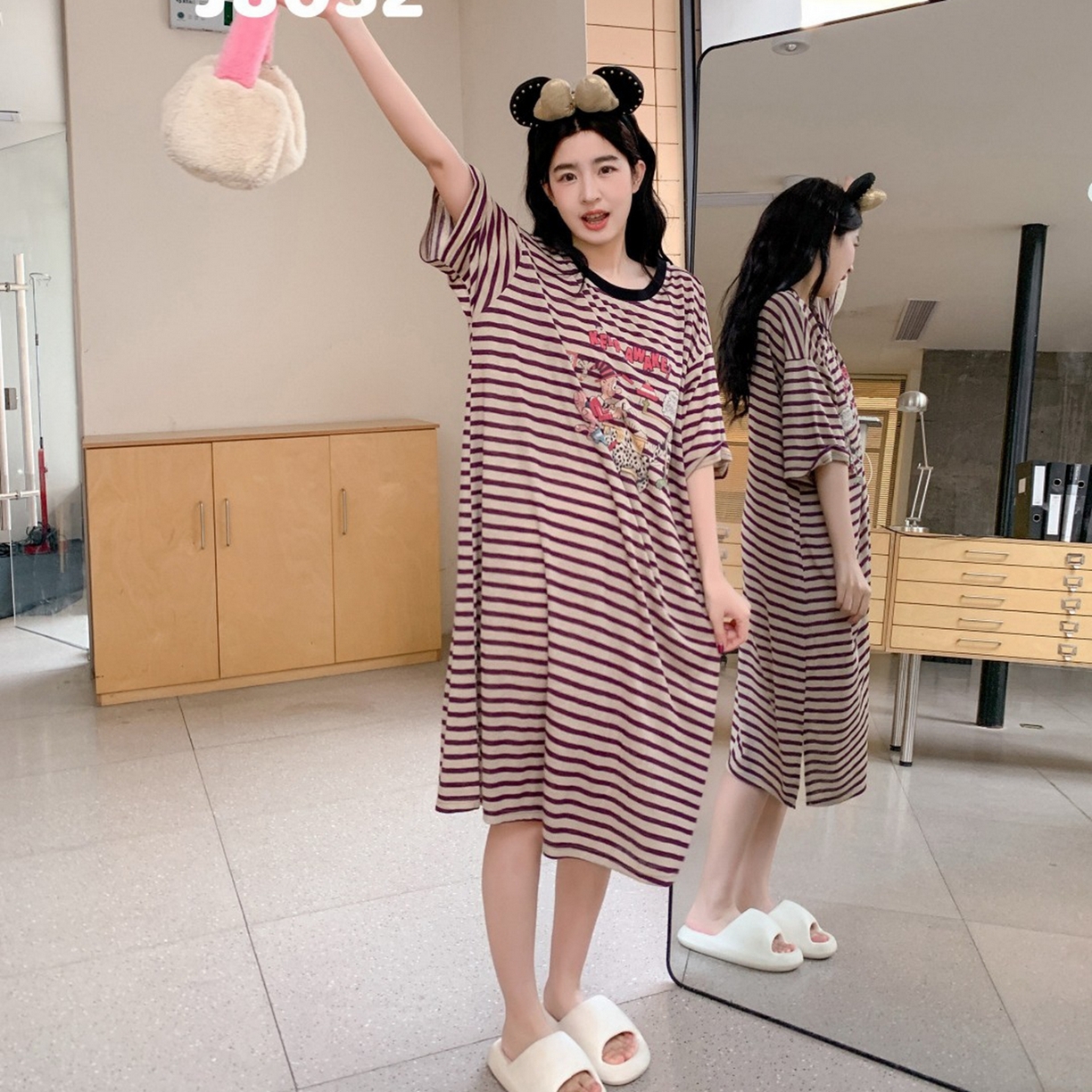 91家纺网 家纺一手货源 找家纺 妍景家居生活馆 2026新款午后原野懒人裙 紫色条