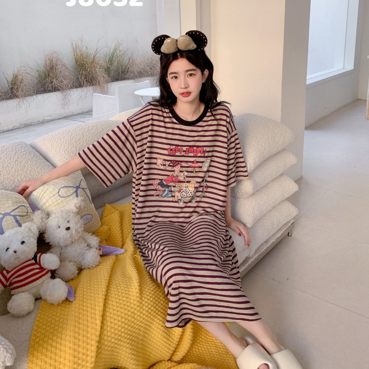 91家纺网 家纺一手货源 找家纺 妍景家居生活馆 2026新款午后原野懒人裙 紫色条