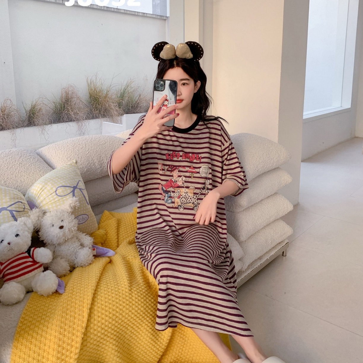 91家纺网 家纺一手货源 找家纺 妍景家居生活馆 2026新款午后原野懒人裙 紫色条