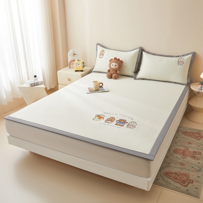 91家纺网 家纺一手货源 找家纺 （总）凯罗 2026新款卡通绣花小红书爆款凉豆豆绣花床席可水洗床席凉席席子