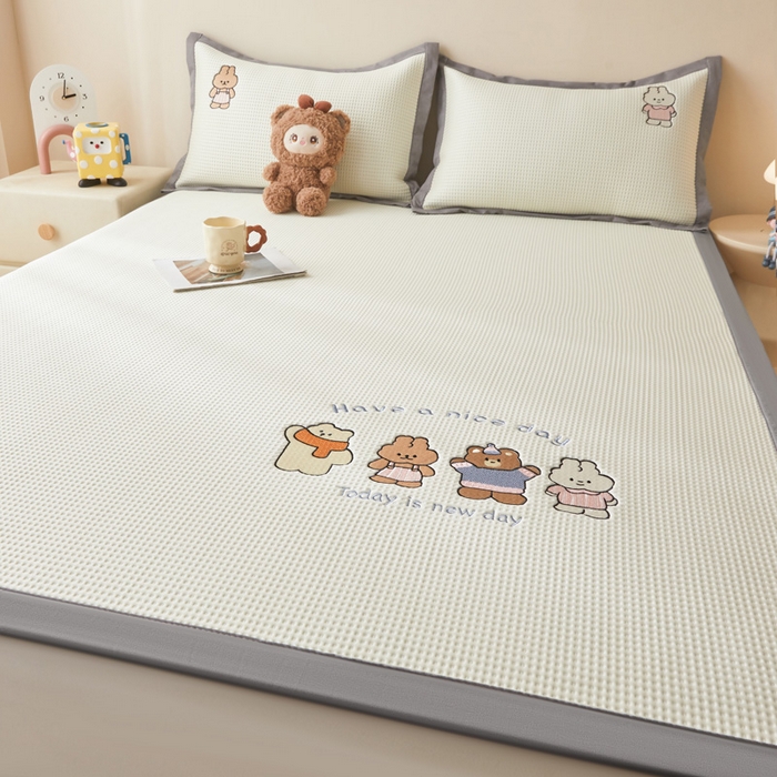 91家纺网 家纺一手货源 找家纺 （总）凯罗 2026新款卡通绣花小红书爆款凉豆豆绣花床席可水洗床席凉席席子