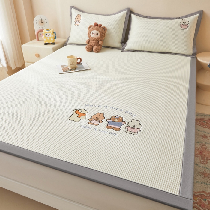 91家纺网 家纺一手货源 找家纺 （总）凯罗 2026新款卡通绣花小红书爆款凉豆豆绣花床席可水洗床席凉席席子