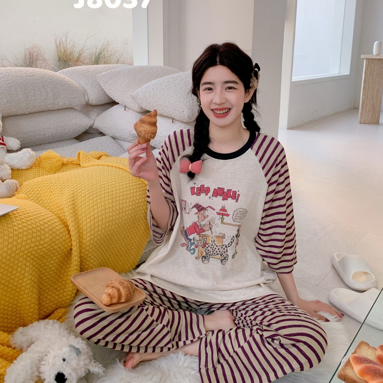 91家纺网 家纺一手货源 找家纺 妍景家居生活馆 2026新款午后原野套装 紫色条