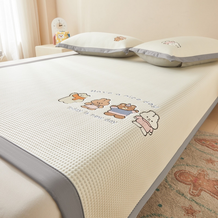 91家纺网 家纺一手货源 找家纺 （总）凯罗 2026新款卡通绣花小红书爆款凉豆豆绣花床席可水洗床席凉席席子