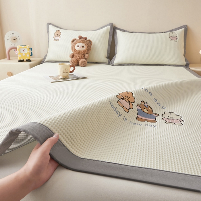 91家纺网 家纺一手货源 找家纺 （总）凯罗 2026新款卡通绣花小红书爆款凉豆豆绣花床席可水洗床席凉席席子