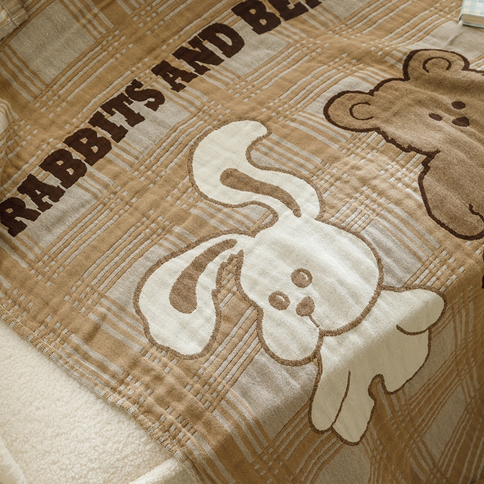 91家纺网 家纺一手货源 找家纺 沐珩家纺 2026新款全棉纯棉四层纱布浴巾沙发巾加大尺寸多功能毛巾毯 小兔熊