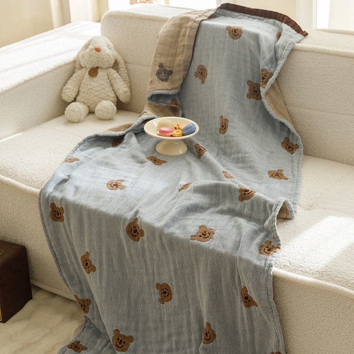 91家纺网 家纺一手货源 找家纺 沐珩家纺 2026新款全棉纯棉四层纱布浴巾沙发巾加大尺寸多功能毛巾毯 小熊软糖