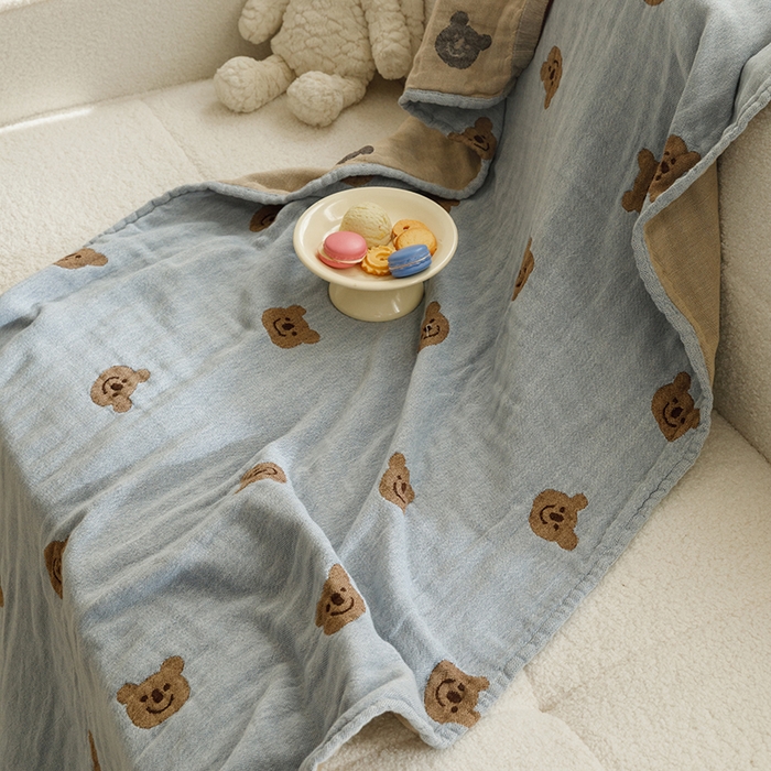 91家纺网 家纺一手货源 找家纺 沐珩家纺 2026新款全棉纯棉四层纱布浴巾沙发巾加大尺寸多功能毛巾毯 小熊软糖