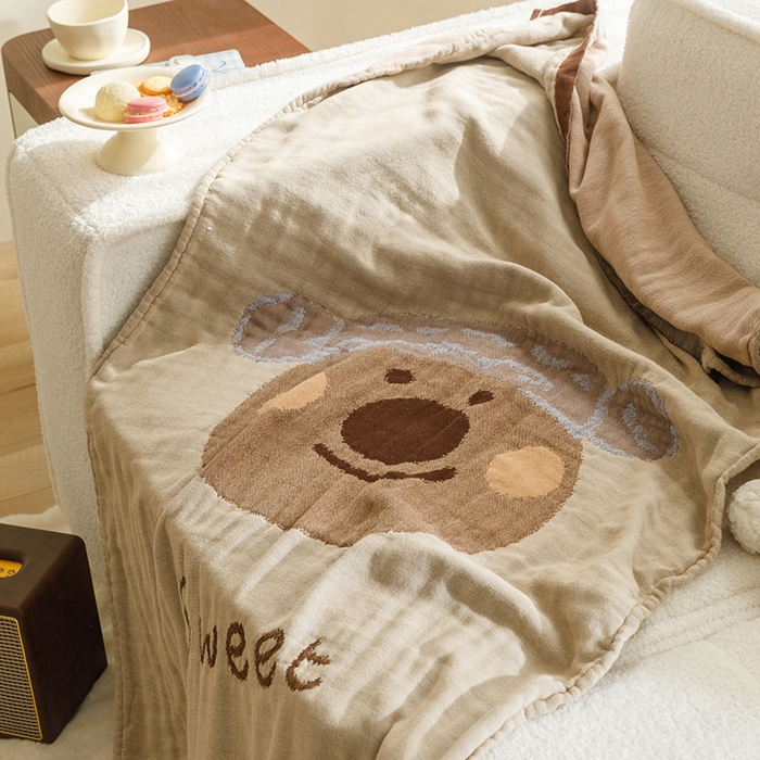 91家纺网 家纺一手货源 找家纺 沐珩家纺 2026新款全棉纯棉四层纱布浴巾沙发巾加大尺寸多功能毛巾毯 熊宝