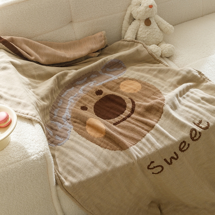 91家纺网 家纺一手货源 找家纺 沐珩家纺 2026新款全棉纯棉四层纱布浴巾沙发巾加大尺寸多功能毛巾毯 熊宝