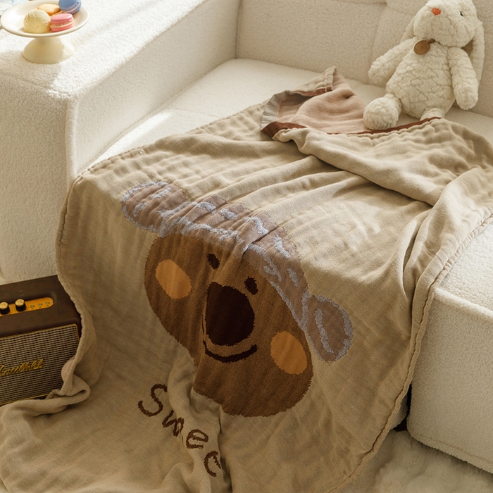 91家纺网 家纺一手货源 找家纺 沐珩家纺 2026新款全棉纯棉四层纱布浴巾沙发巾加大尺寸多功能毛巾毯 熊宝