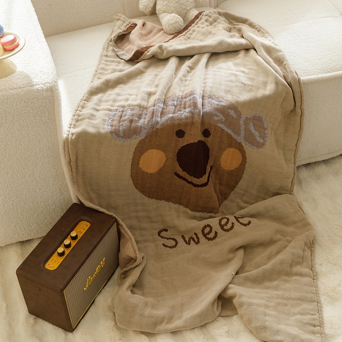 91家纺网 家纺一手货源 找家纺 沐珩家纺 2026新款全棉纯棉四层纱布浴巾沙发巾加大尺寸多功能毛巾毯 熊宝