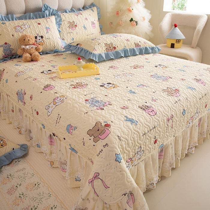 91家纺网 家纺一手货源 找家纺 （总）美达家纺 2026新款A类全棉夹棉蕾丝花边床盖