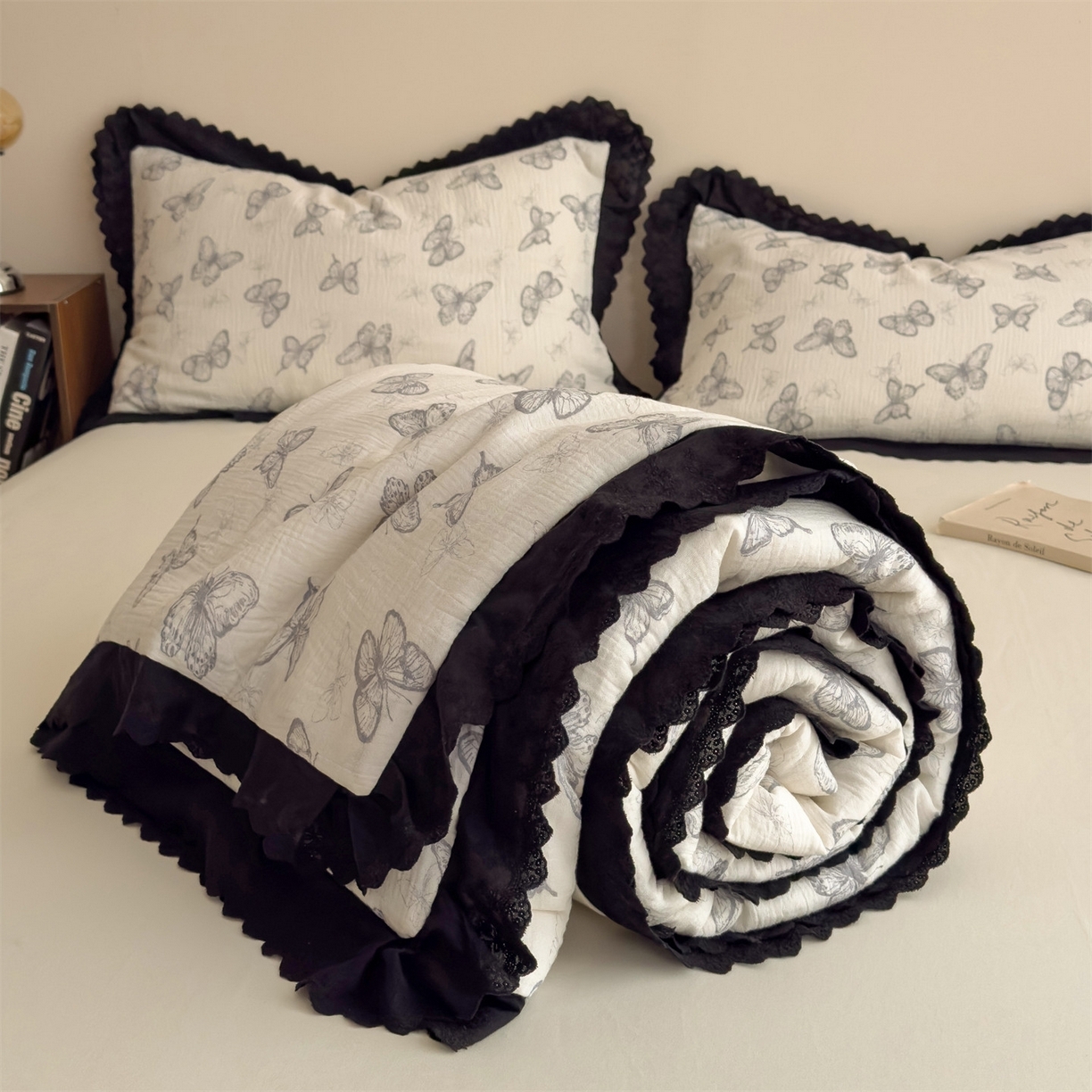 91家纺网 家纺一手货源 找家纺 （总）兄弟坊 2026新款A类美拉德全棉韩版皱皱纱花边大豆夏被夏凉被空调被午睡被