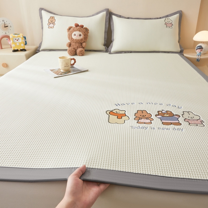 凯罗 2026新款卡通绣花小红书爆款凉豆豆绣花床席可水洗床席凉席席子 米兜米兜-奶白 床席款