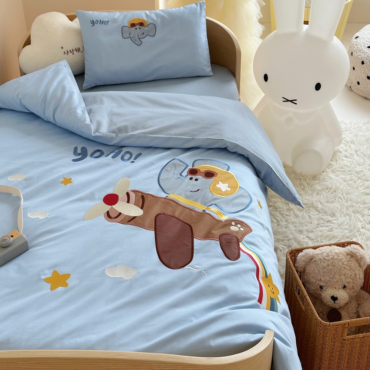 BOSS 2026新款全棉纯棉大版卡通贴布绣花幼儿园多件套 大象飞行员