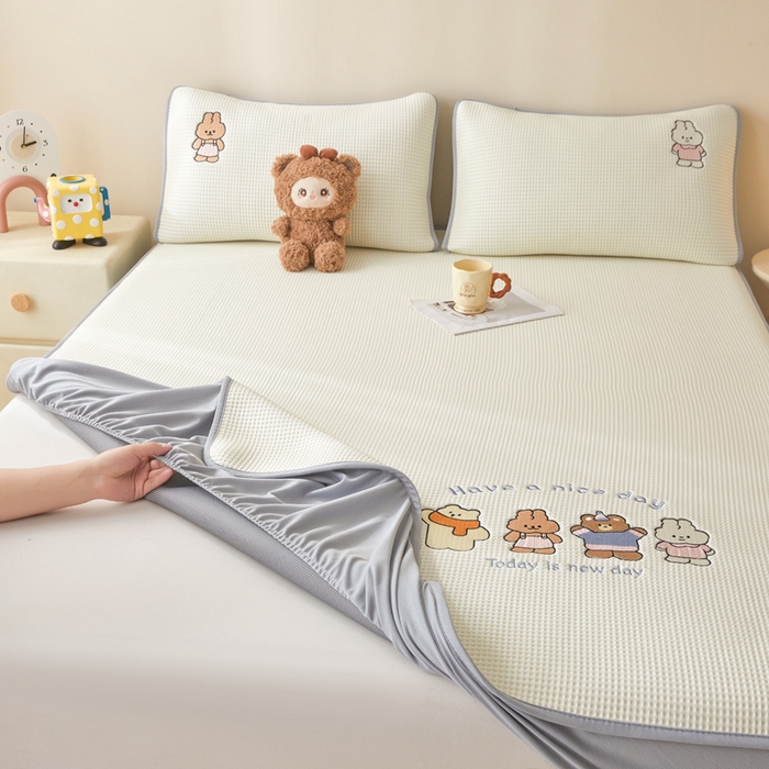 91家纺网 家纺一手货源 找家纺 （总）凯罗 2026新款卡通绣花小红书爆款凉豆豆绣花床笠可水洗床笠凉席席子