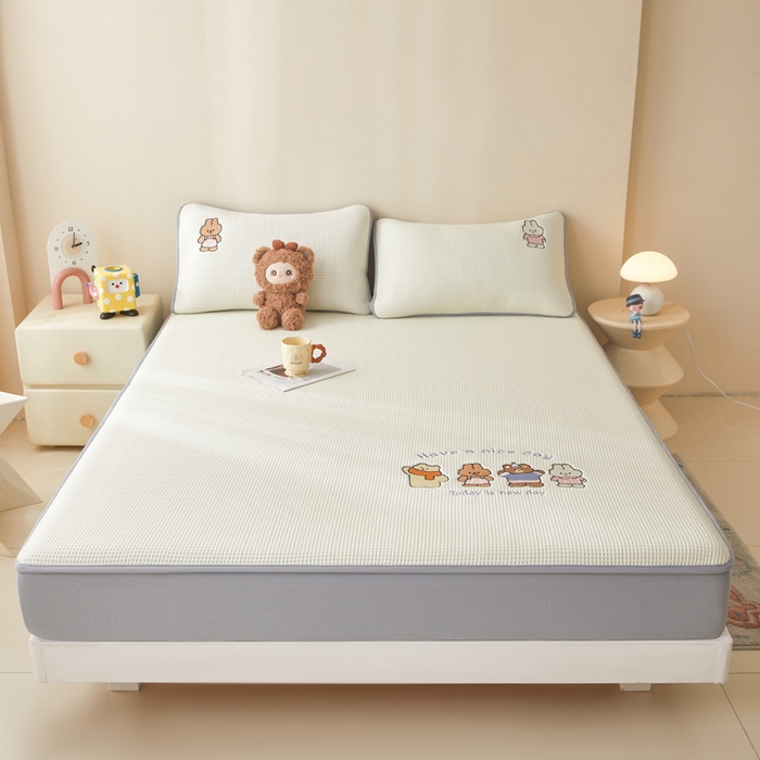 91家纺网 家纺一手货源 找家纺 （总）凯罗 2026新款卡通绣花小红书爆款凉豆豆绣花床笠可水洗床笠凉席席子