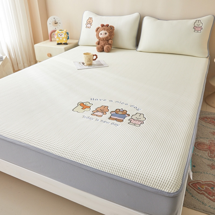 91家纺网 家纺一手货源 找家纺 （总）凯罗 2026新款卡通绣花小红书爆款凉豆豆绣花床笠可水洗床笠凉席席子