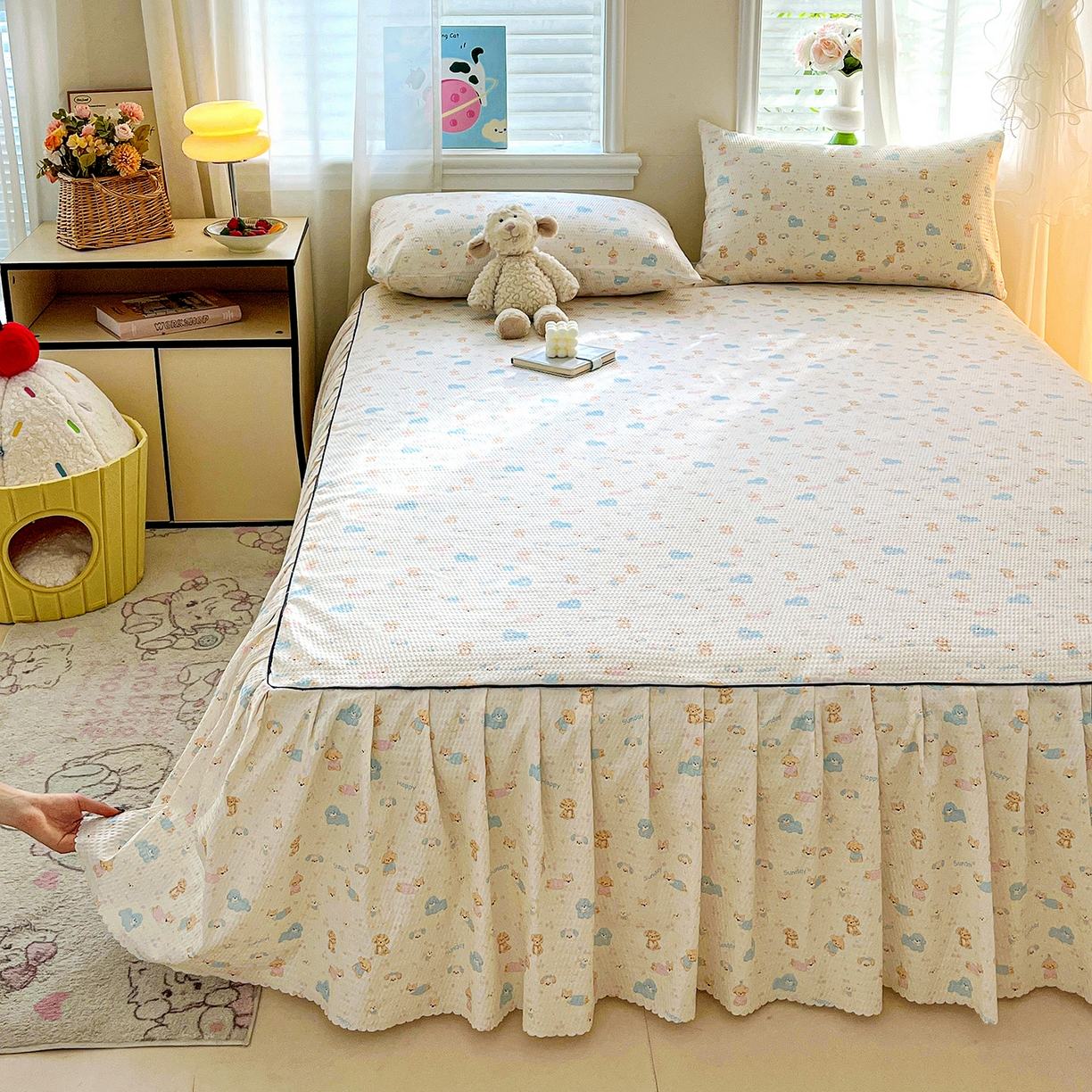 91家纺网 家纺一手货源 找家纺 鹿辉家居（原吉欧力） 2026新款泡泡床裙四件套 床裙款-动物世界