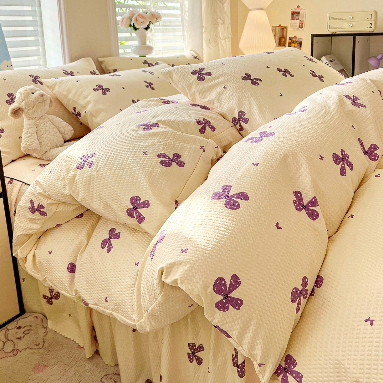 鹿辉家居（原吉欧力） 2026新款泡泡床裙四件套 床裙款-紫蝴蝶结