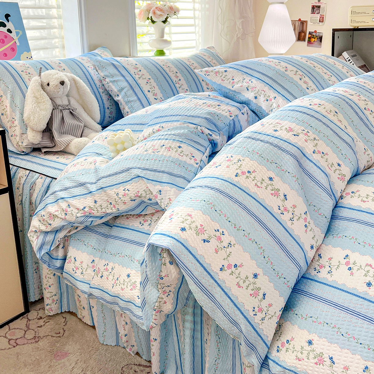 鹿辉家居（原吉欧力） 2026新款泡泡床裙四件套 床裙款-蓝韵花香