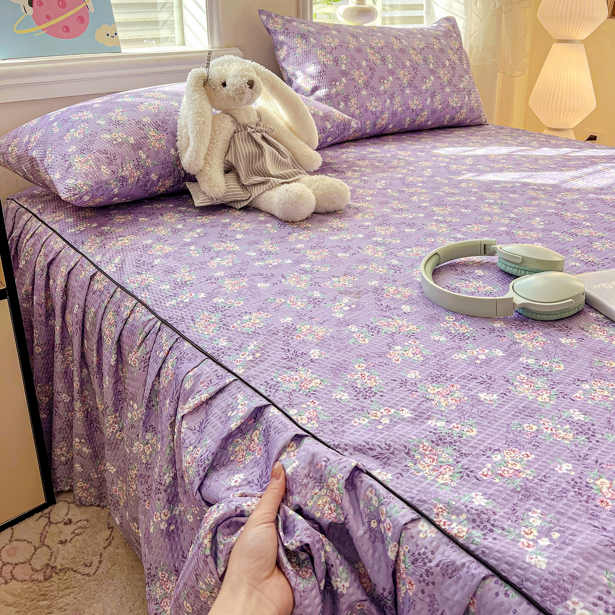 91家纺网 家纺一手货源 找家纺 鹿辉家居（原吉欧力） 2026新款泡泡床裙四件套 床裙款-紫韵花开