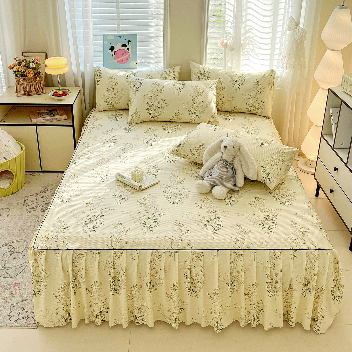 91家纺网 家纺一手货源 找家纺 鹿辉家居（原吉欧力） 2026新款泡泡床裙四件套 床裙款-花枝飞舞