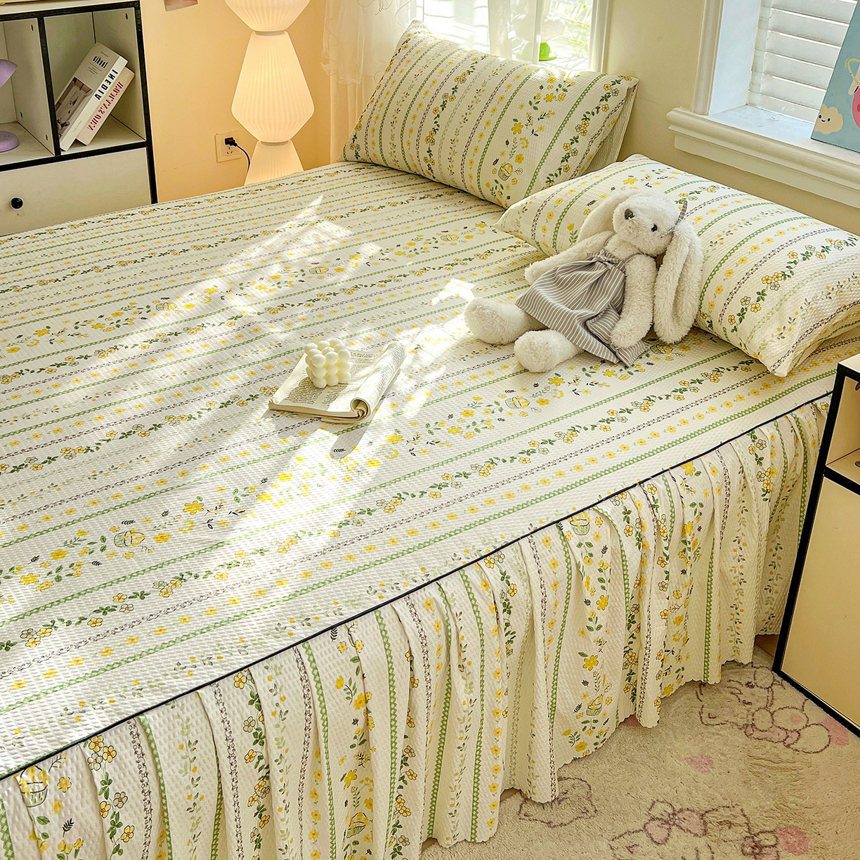 91家纺网 家纺一手货源 找家纺 鹿辉家居（原吉欧力） 2026新款泡泡床裙四件套 床裙款-绿色经典