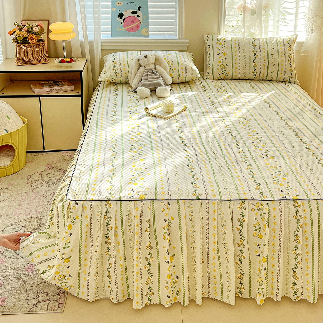 91家纺网 家纺一手货源 找家纺 鹿辉家居（原吉欧力） 2026新款泡泡床裙四件套 床裙款-绿色经典