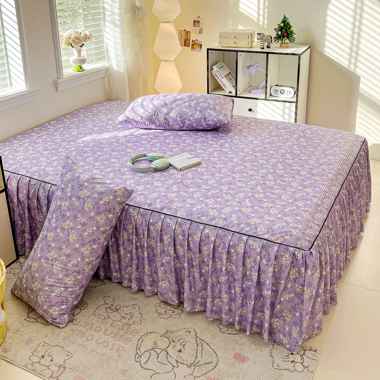 91家纺网 家纺一手货源 找家纺 鹿辉家居（原吉欧力） 2026新款泡泡床裙四件套 床裙款-紫韵花开