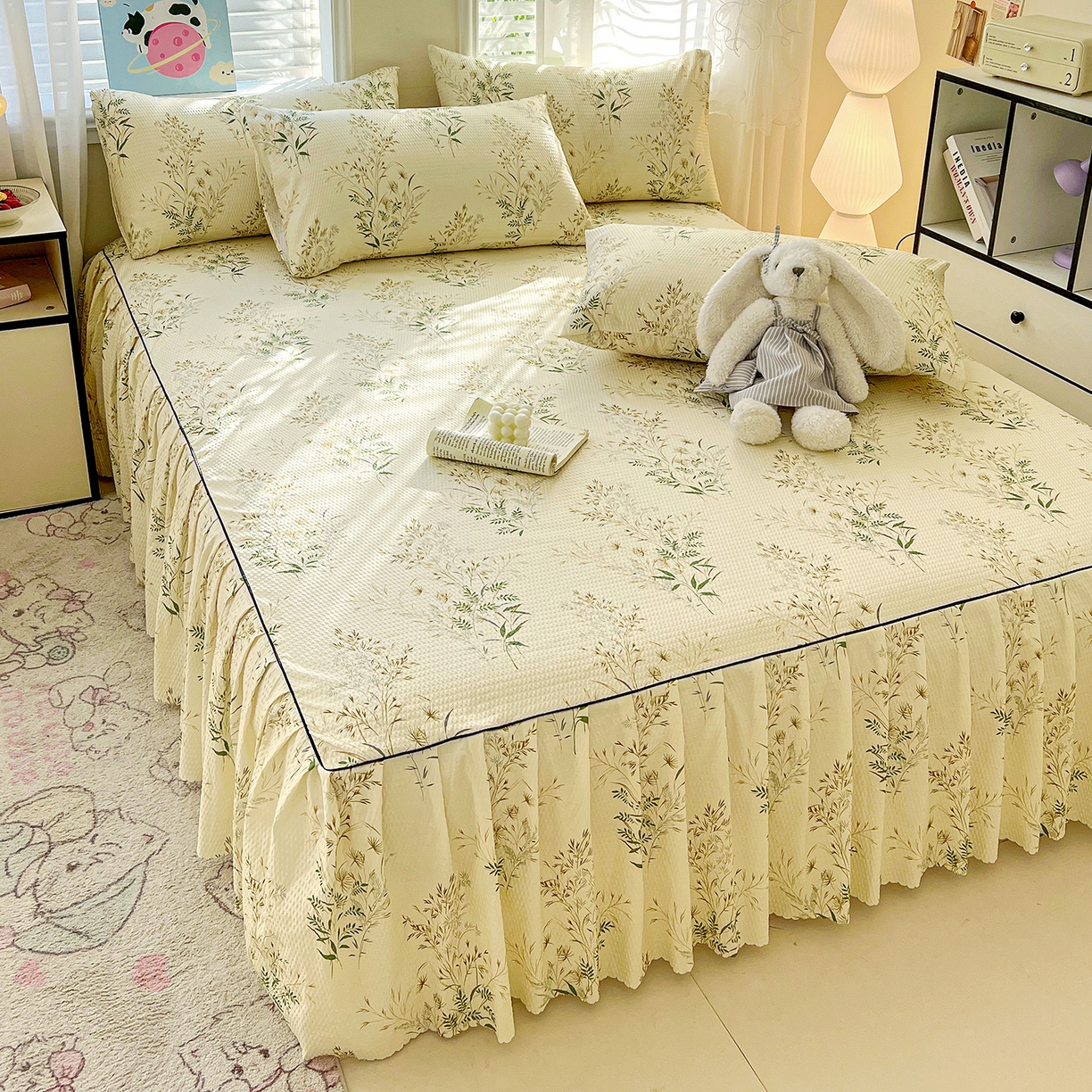 91家纺网 家纺一手货源 找家纺 鹿辉家居（原吉欧力） 2026新款泡泡床裙四件套 床裙款-花枝飞舞