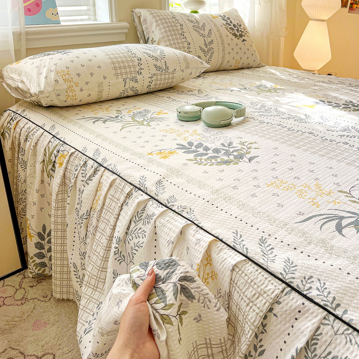 91家纺网 家纺一手货源 找家纺 鹿辉家居（原吉欧力） 2026新款泡泡床裙四件套 床裙款-叶仲花开