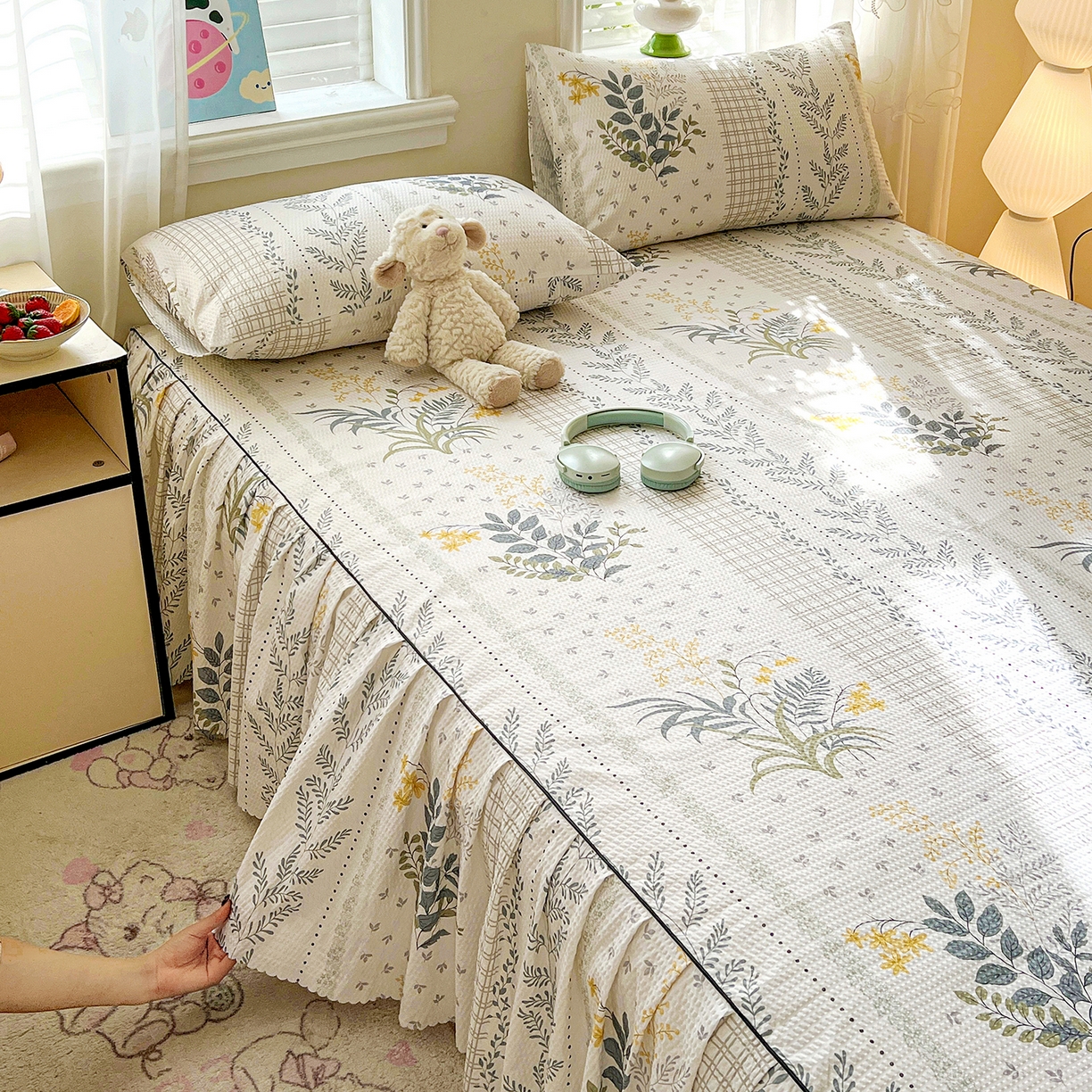 91家纺网 家纺一手货源 找家纺 鹿辉家居（原吉欧力） 2026新款泡泡床裙四件套 床裙款-叶仲花开