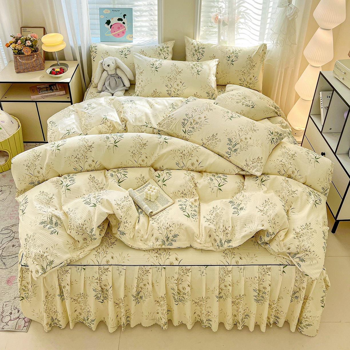 91家纺网 家纺一手货源 找家纺 鹿辉家居（原吉欧力） 2026新款泡泡床裙四件套 床裙款-花枝飞舞