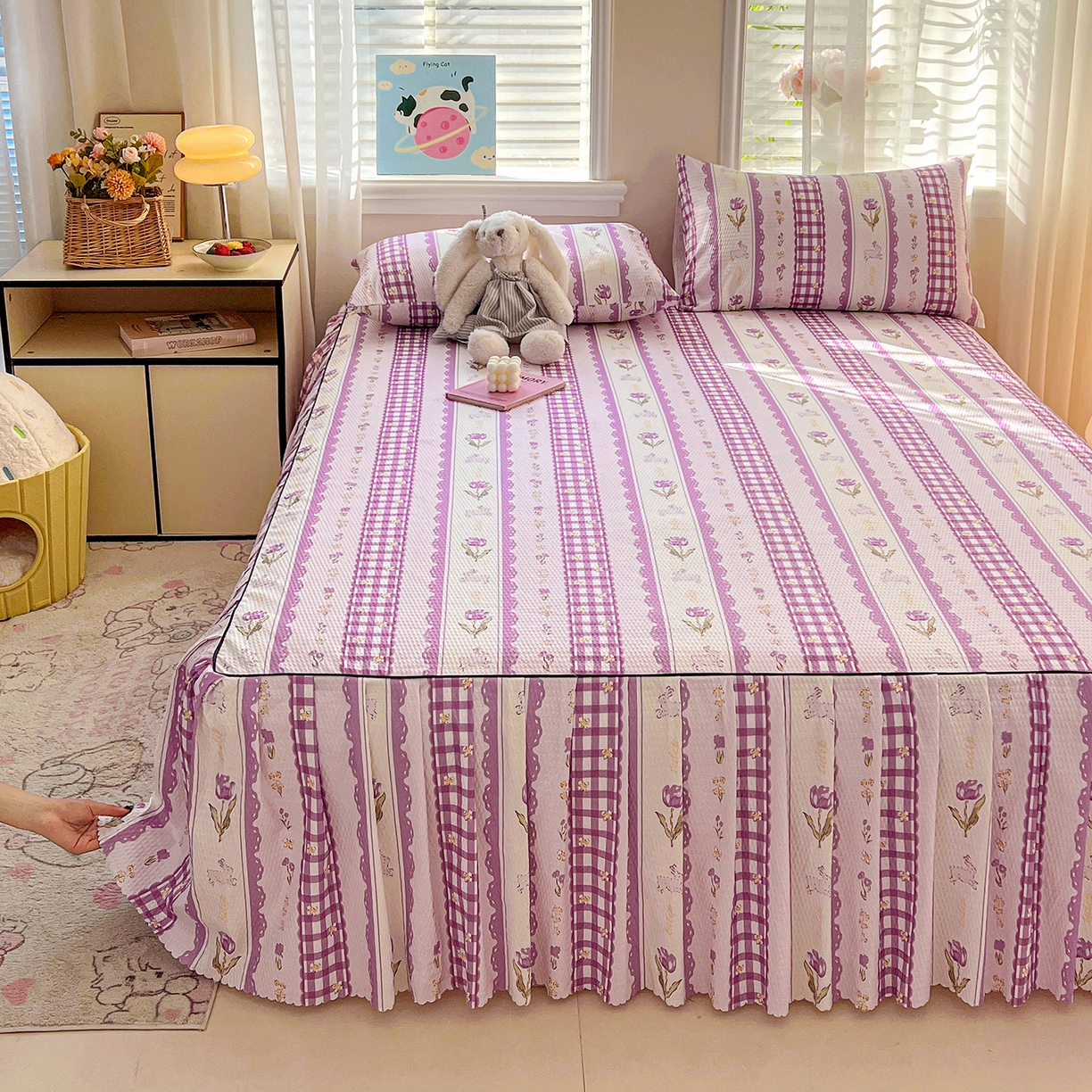 91家纺网 家纺一手货源 找家纺 鹿辉家居（原吉欧力） 2026新款泡泡床裙四件套 床裙款-郁金香紫