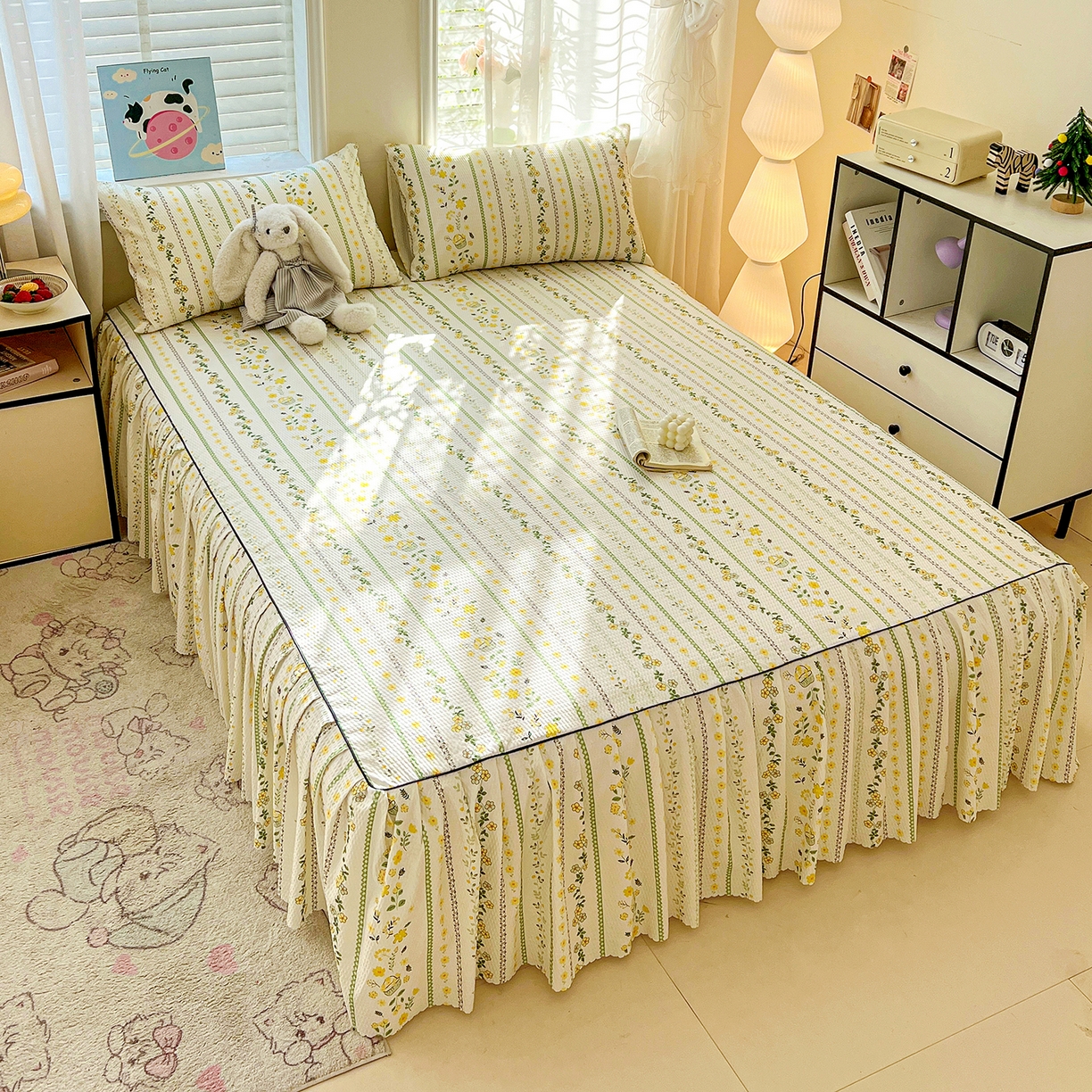 91家纺网 家纺一手货源 找家纺 鹿辉家居（原吉欧力） 2026新款泡泡床裙四件套 床裙款-绿色经典