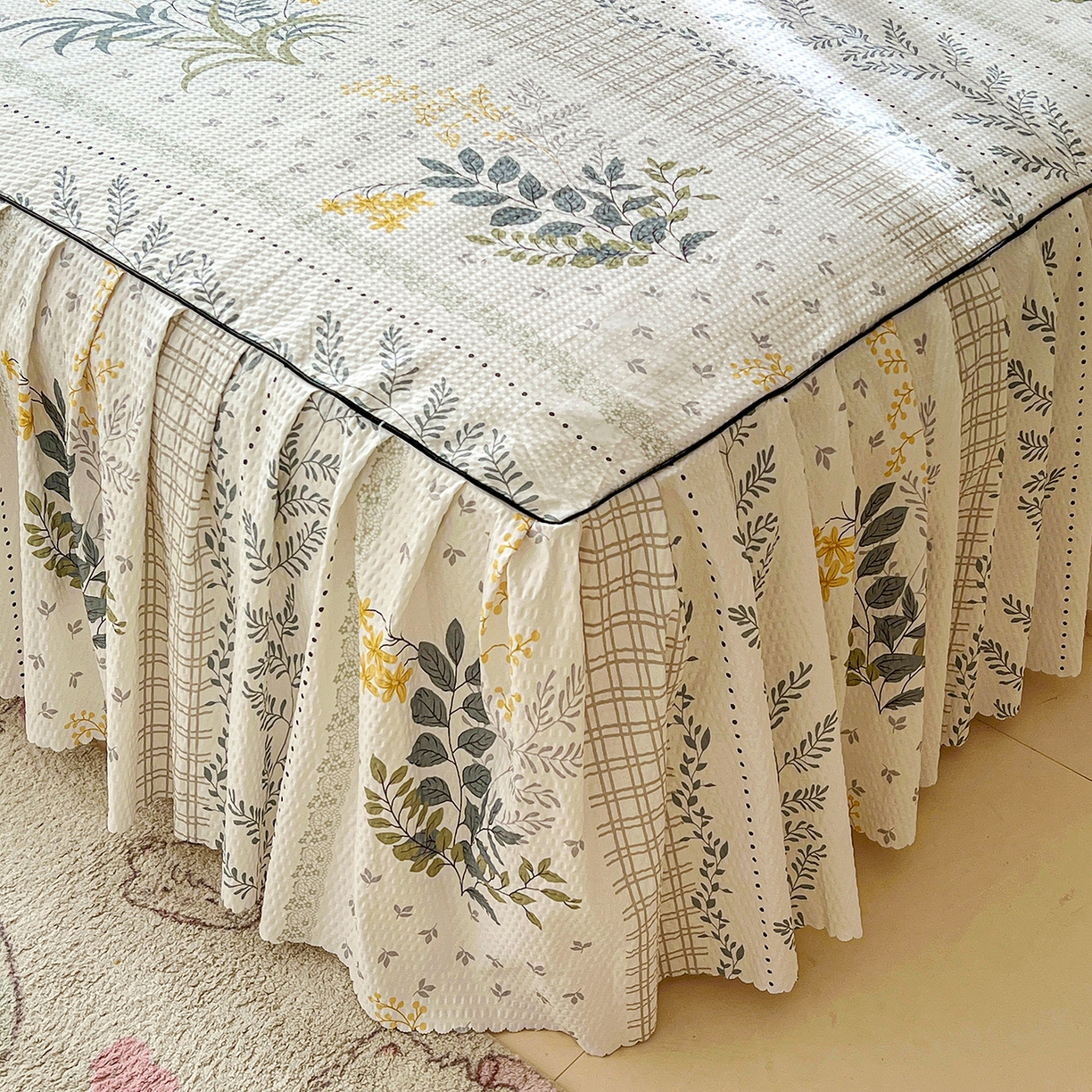 91家纺网 家纺一手货源 找家纺 鹿辉家居（原吉欧力） 2026新款泡泡床裙四件套 床裙款-叶仲花开