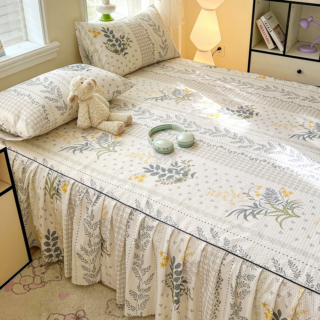 91家纺网 家纺一手货源 找家纺 鹿辉家居（原吉欧力） 2026新款泡泡床裙四件套 床裙款-叶仲花开