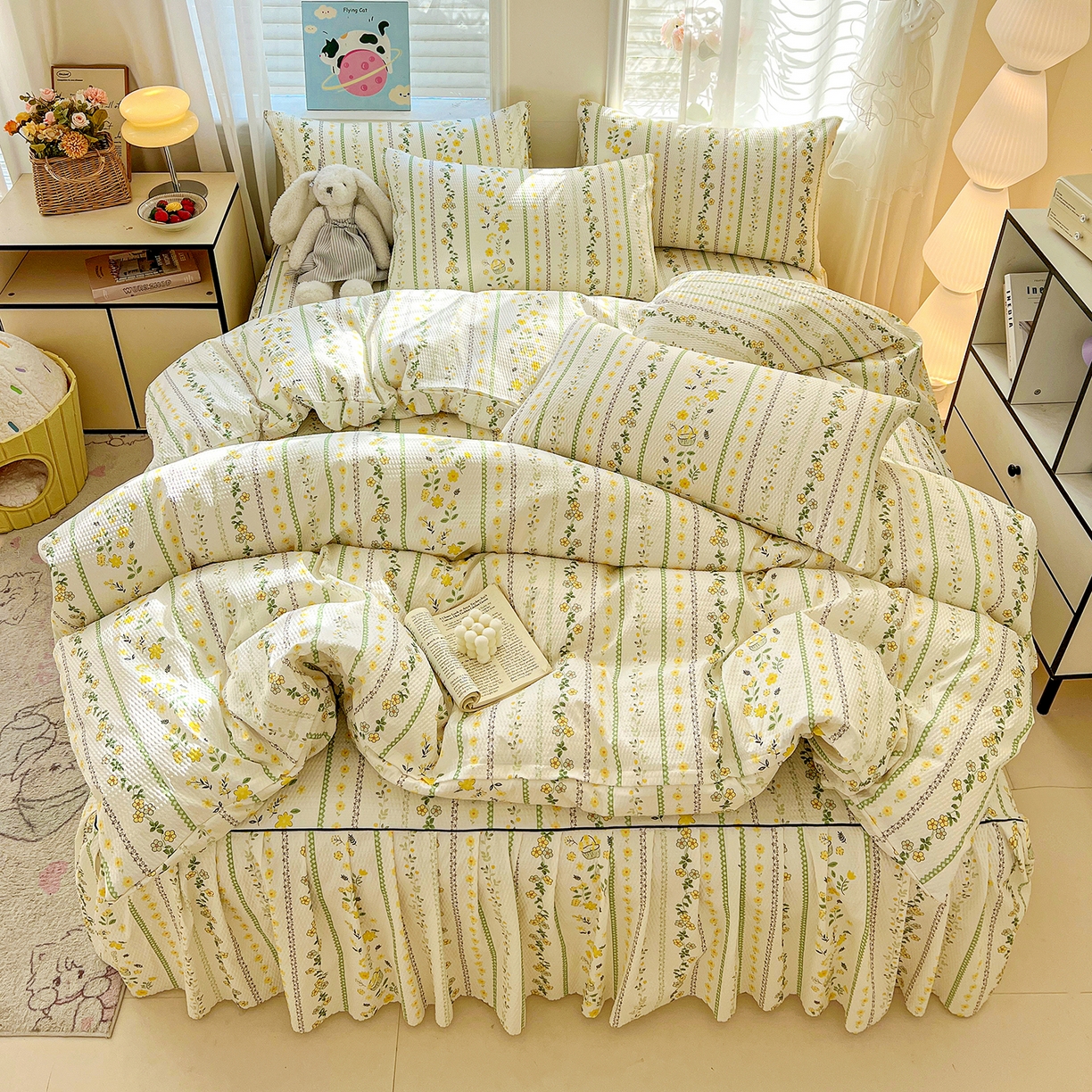 91家纺网 家纺一手货源 找家纺 鹿辉家居（原吉欧力） 2026新款泡泡床裙四件套 床裙款-绿色经典