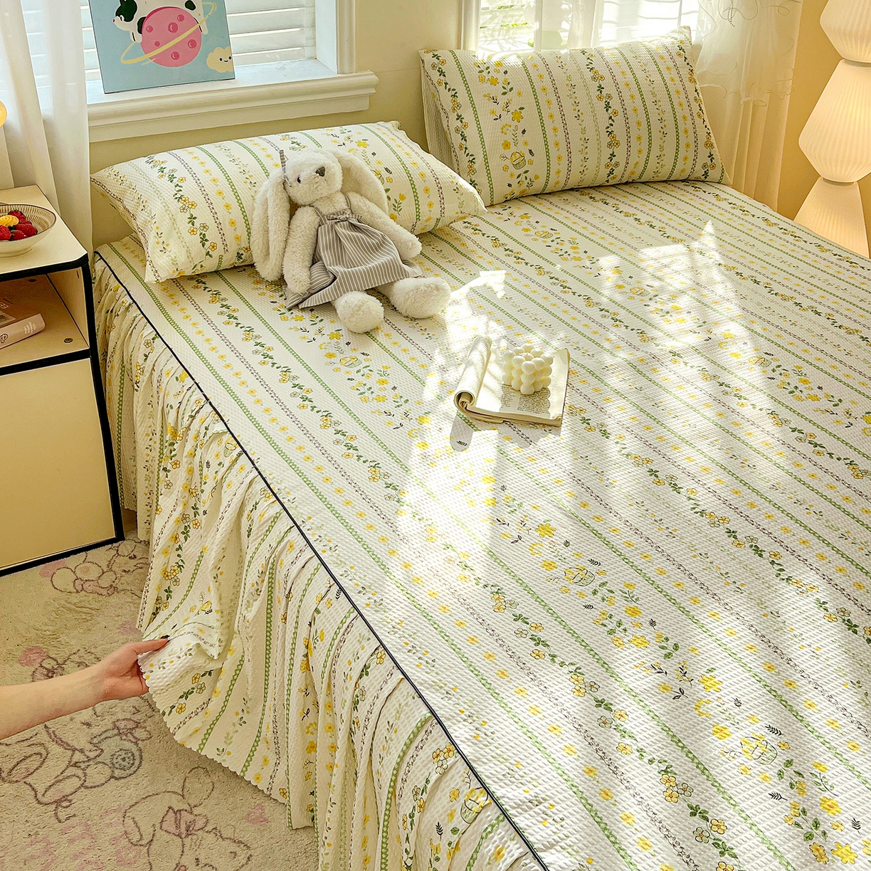 91家纺网 家纺一手货源 找家纺 鹿辉家居（原吉欧力） 2026新款泡泡床裙四件套 床裙款-绿色经典