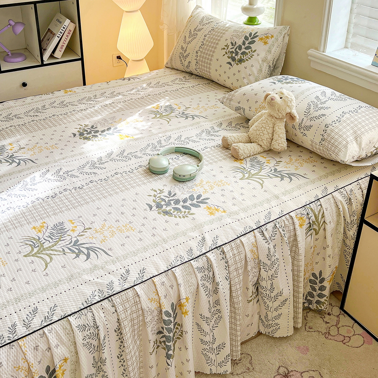 91家纺网 家纺一手货源 找家纺 鹿辉家居（原吉欧力） 2026新款泡泡床裙四件套 床裙款-叶仲花开