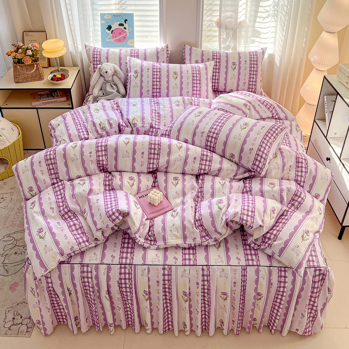 91家纺网 家纺一手货源 找家纺 鹿辉家居（原吉欧力） 2026新款泡泡床裙四件套 床裙款-郁金香紫