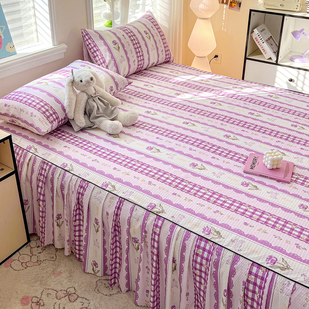 91家纺网 家纺一手货源 找家纺 鹿辉家居（原吉欧力） 2026新款泡泡床裙四件套 床裙款-郁金香紫