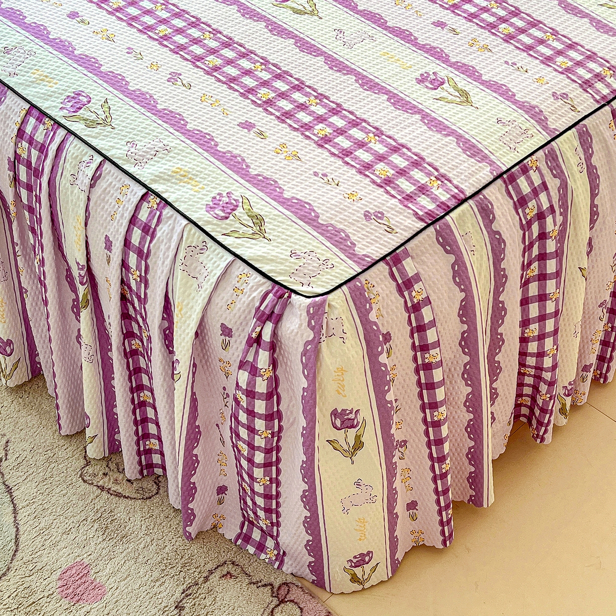 91家纺网 家纺一手货源 找家纺 鹿辉家居（原吉欧力） 2026新款泡泡床裙四件套 床裙款-郁金香紫