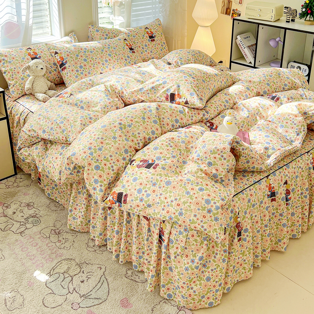 91家纺网 家纺一手货源 找家纺 鹿辉家居（原吉欧力） 2026新款泡泡床裙四件套 床裙款-花园宠物