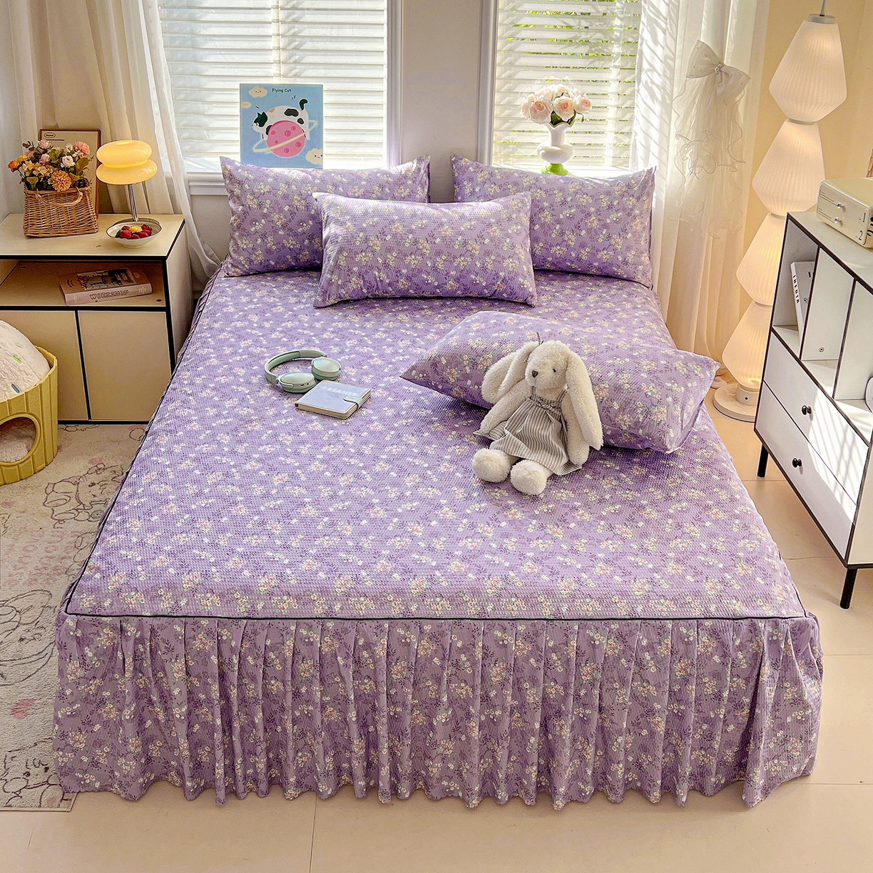 91家纺网 家纺一手货源 找家纺 鹿辉家居（原吉欧力） 2026新款泡泡床裙四件套 床裙款-紫韵花开