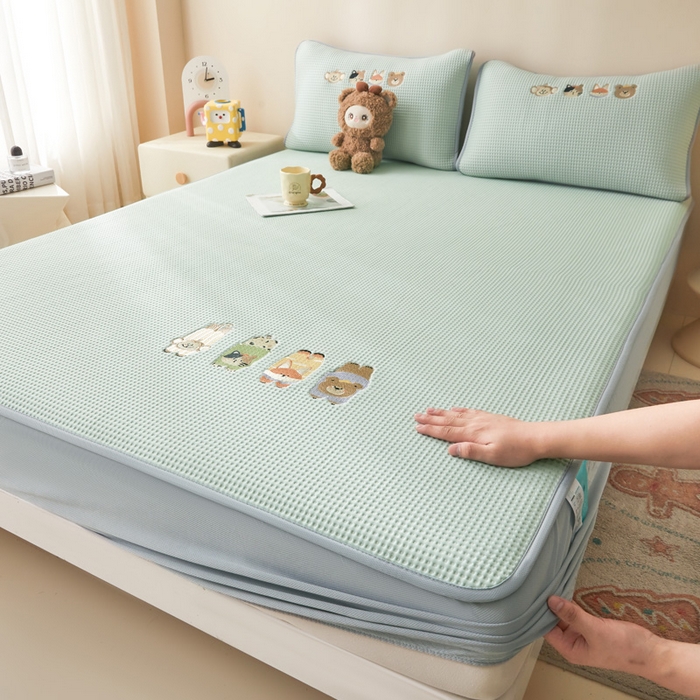 91家纺网 家纺一手货源 找家纺 （总）凯罗 2026新款卡通绣花小红书爆款凉豆豆绣花床笠可水洗床笠凉席席子